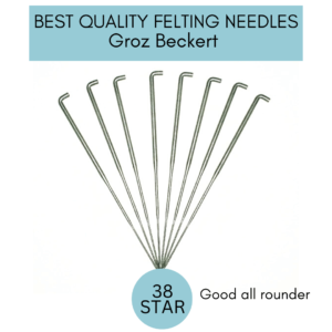 Image shows needle felting needles size 38. Text reads: 38 star felting needle, good all rounder.
