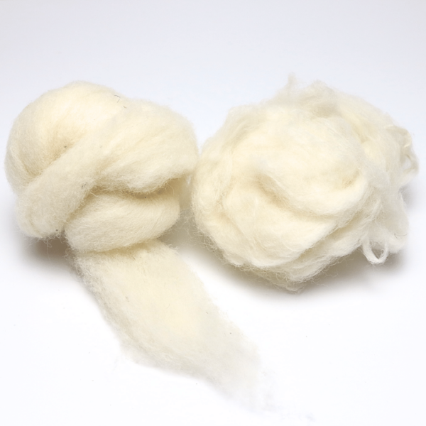 Image shows two types of core wool for needle felting. Loose core wool and core wool slivers