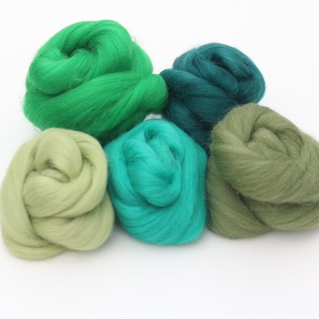 Needle felting wool bundle Forest Greens Lincolnshire Fenn Crafts