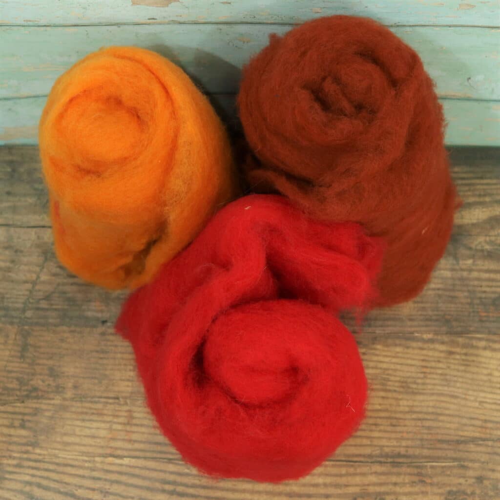 Carded Needle Felting Wool Orange, rust and Begonia Lincolnshire