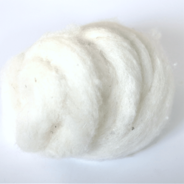 Image shows white carded corriedale wool slivers in long lengths